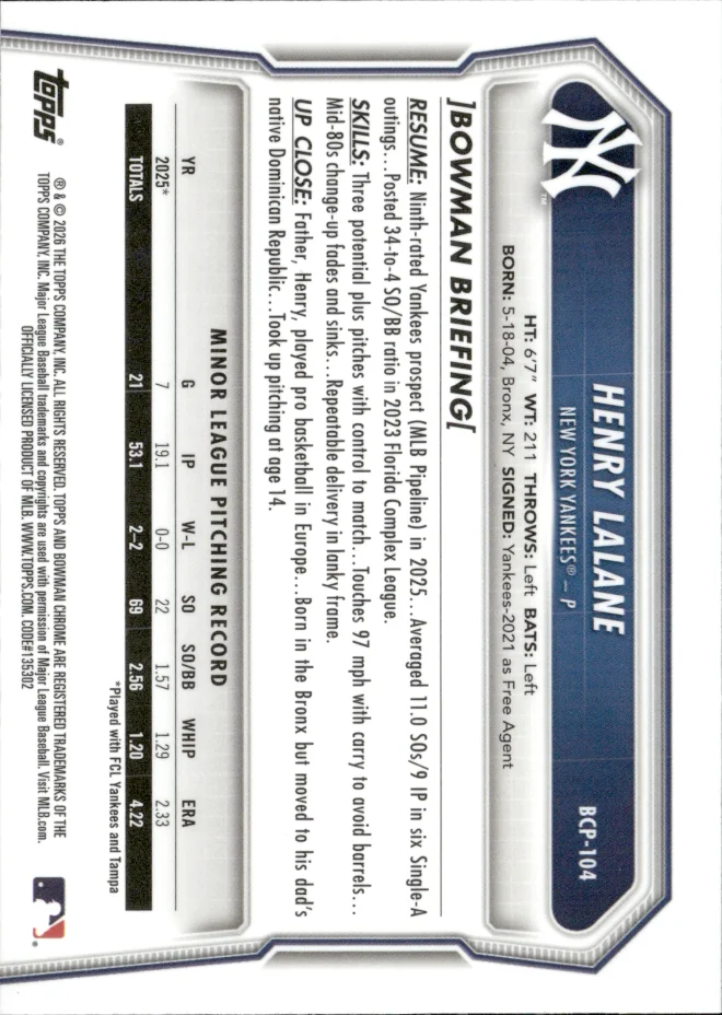 Henry Lalane card back