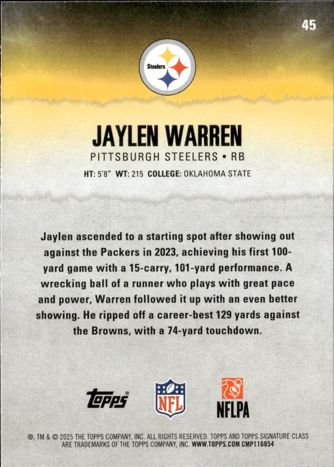 Jaylen Warren card back