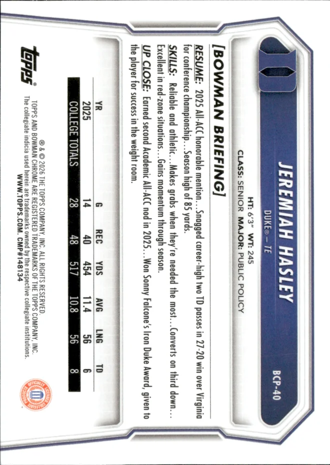 Jeremiah Hasley card back