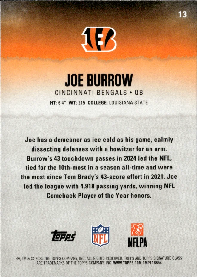 Joe Burrow card back