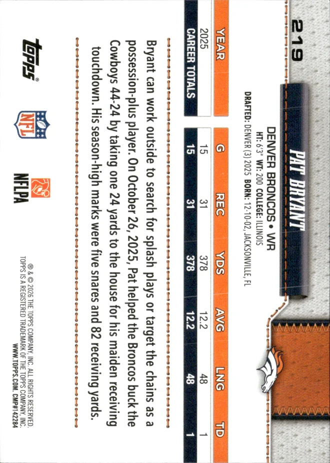 Pat Bryant card back