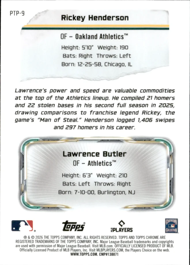 Rickey Henderson / Lawrence Butler card back