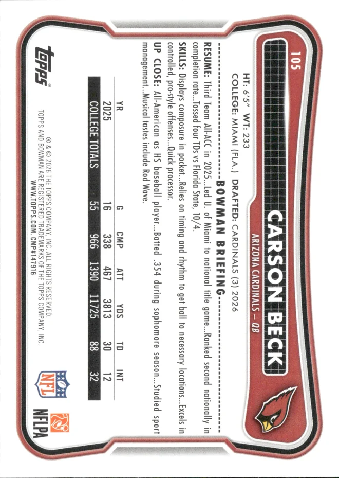 Carson Beck card back