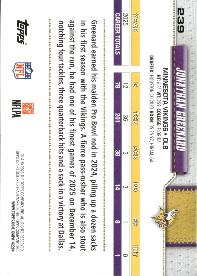 Jonathan Greenard card back