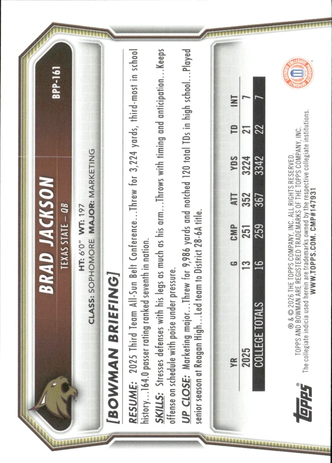 Brad Jackson card back