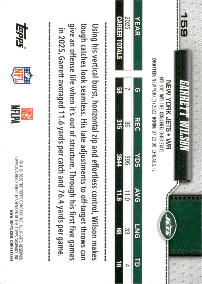 Garrett Wilson card back