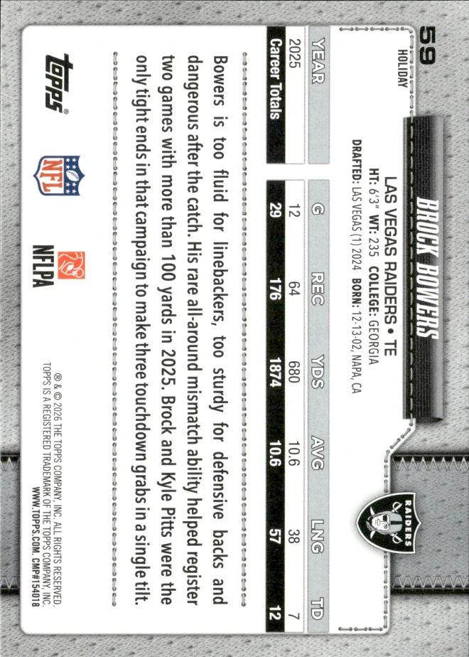 Brock Bowers card back