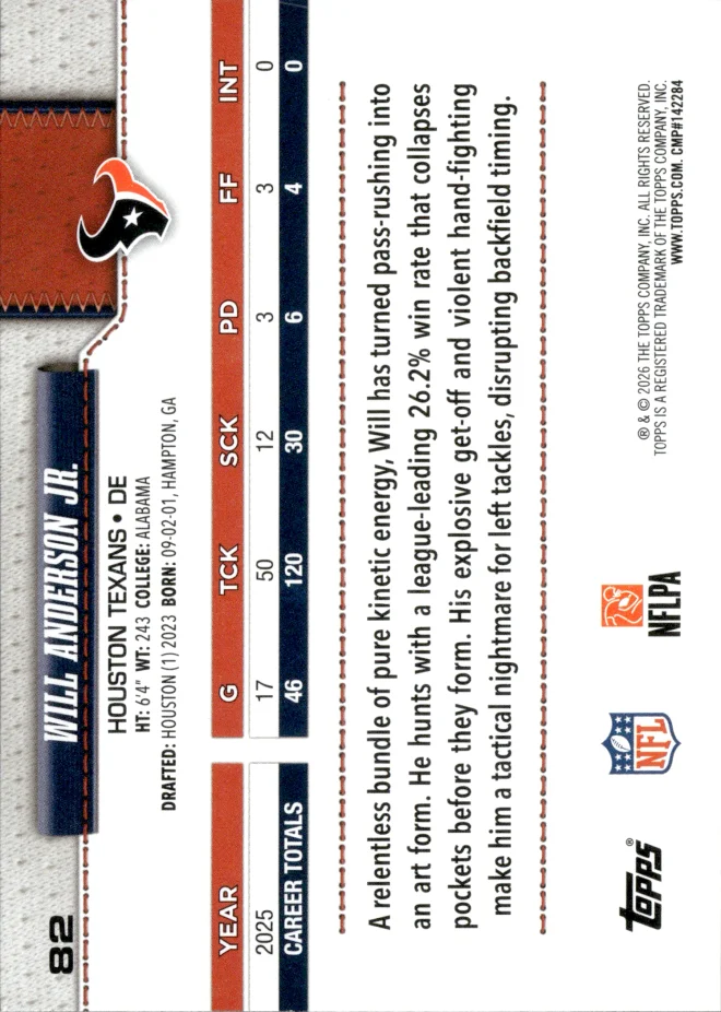 Will Anderson Jr. card back