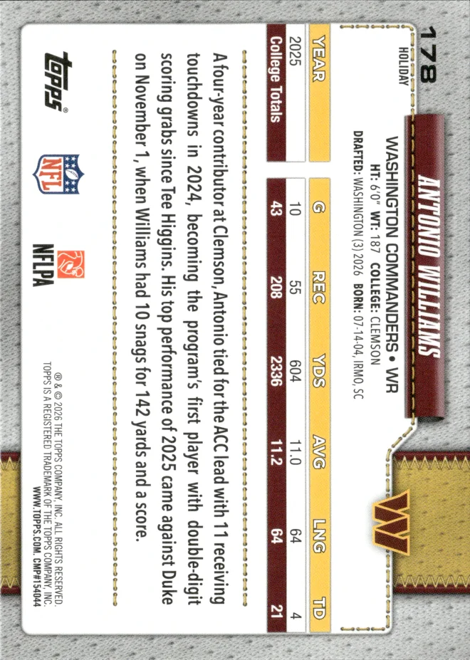 Antonio Williams card back