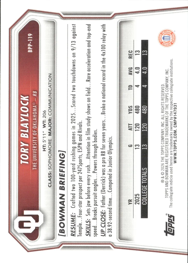 Tory Blaylock card back