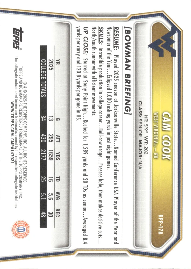 Cam Cook card back