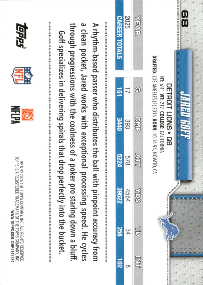 Jared Goff card back