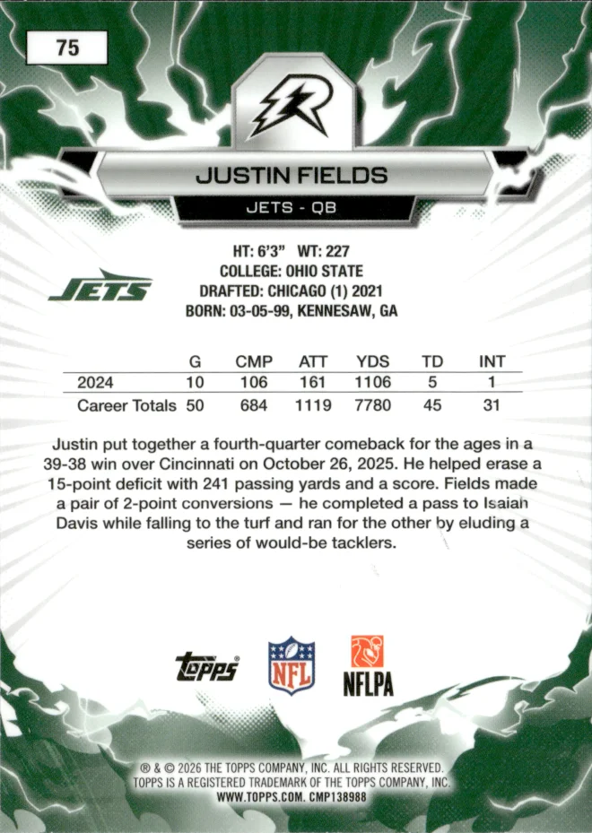 Justin Fields card back