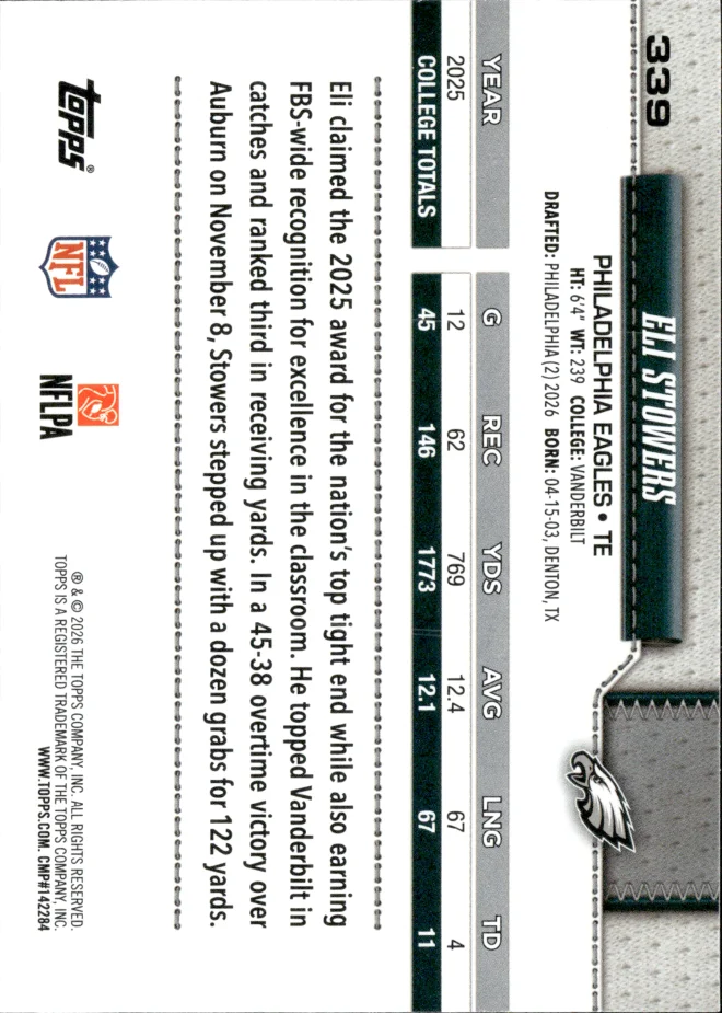 Eli Stowers card back
