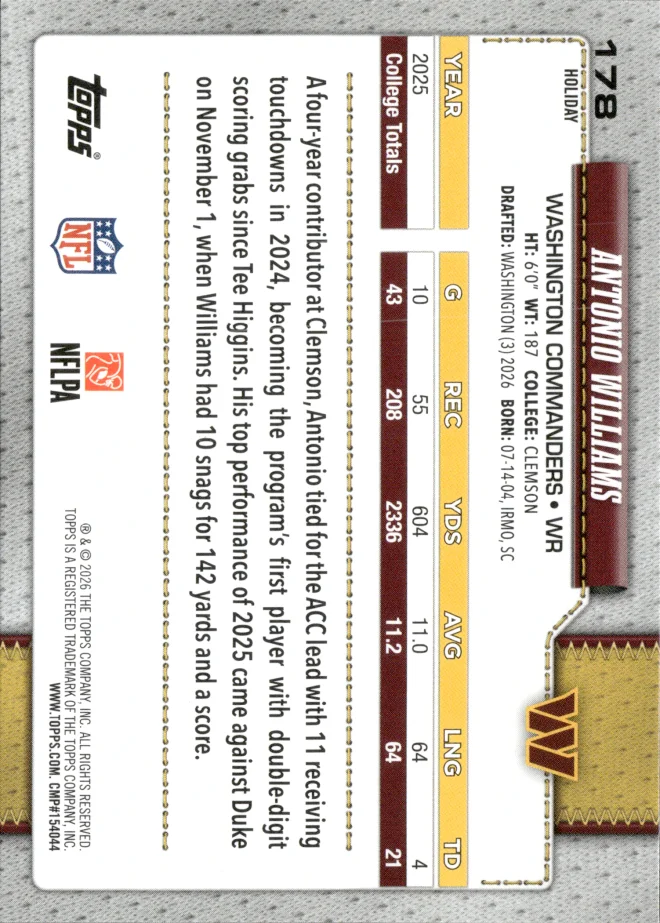 Antonio Williams card back