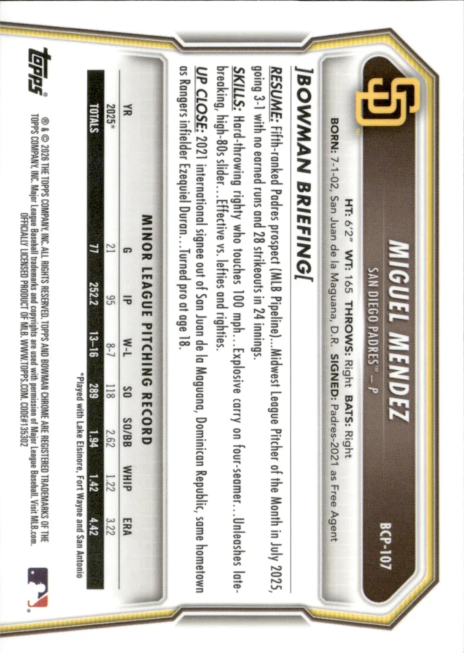Miguel Mendez card back