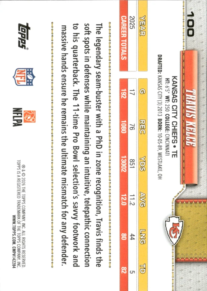 Travis Kelce card back