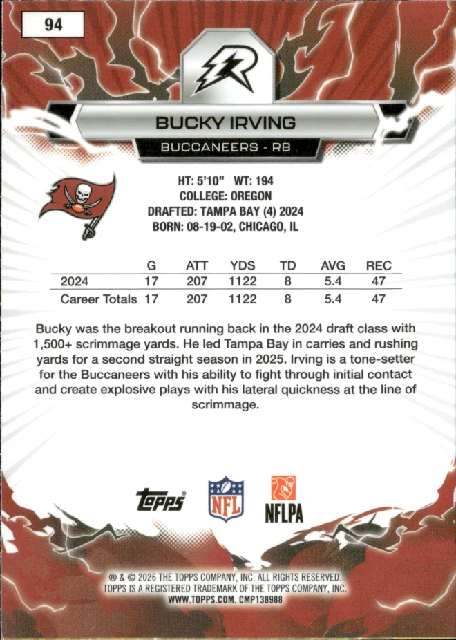 Bucky Irving card back