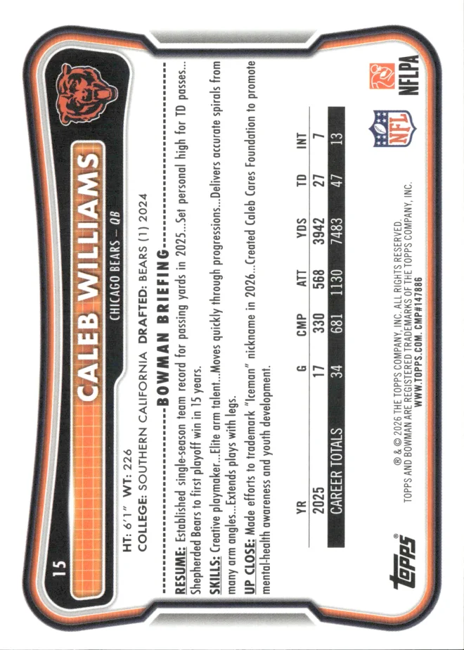 Caleb Williams card back