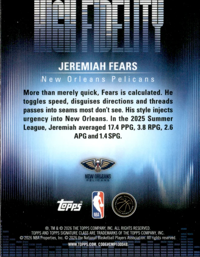 Jeremiah Fears card back