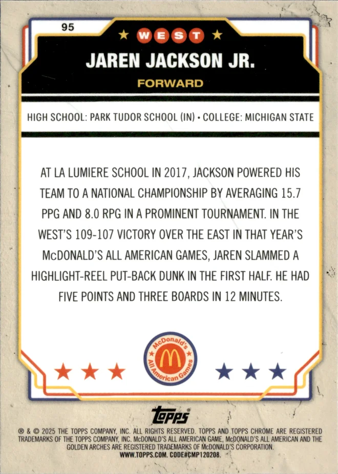 Jaren Jackson Jr. card back