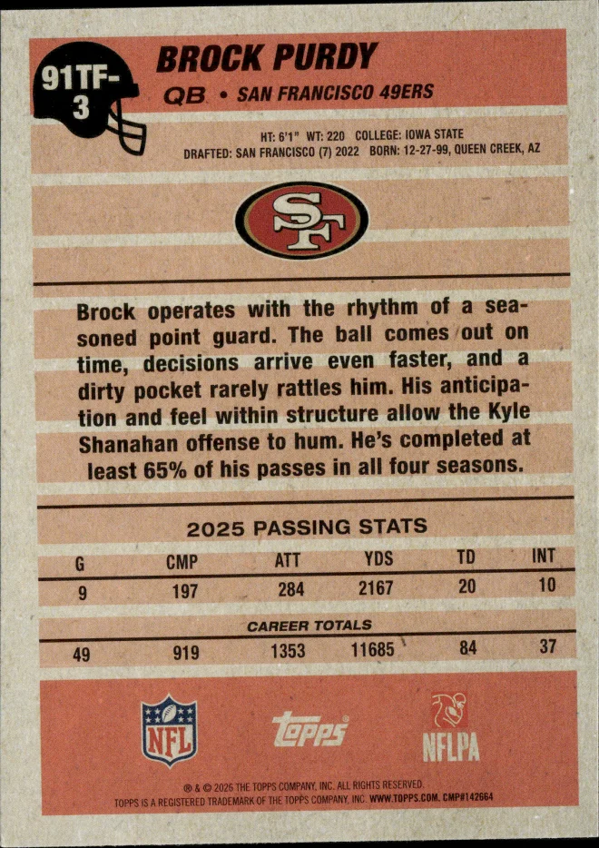 Brock Purdy card back