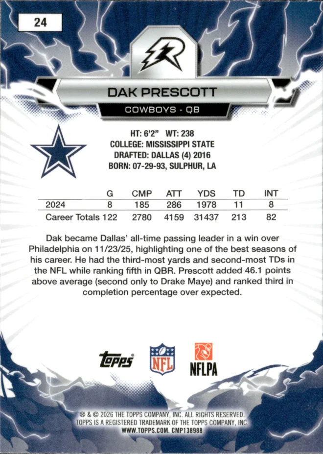 Dak Prescott card back