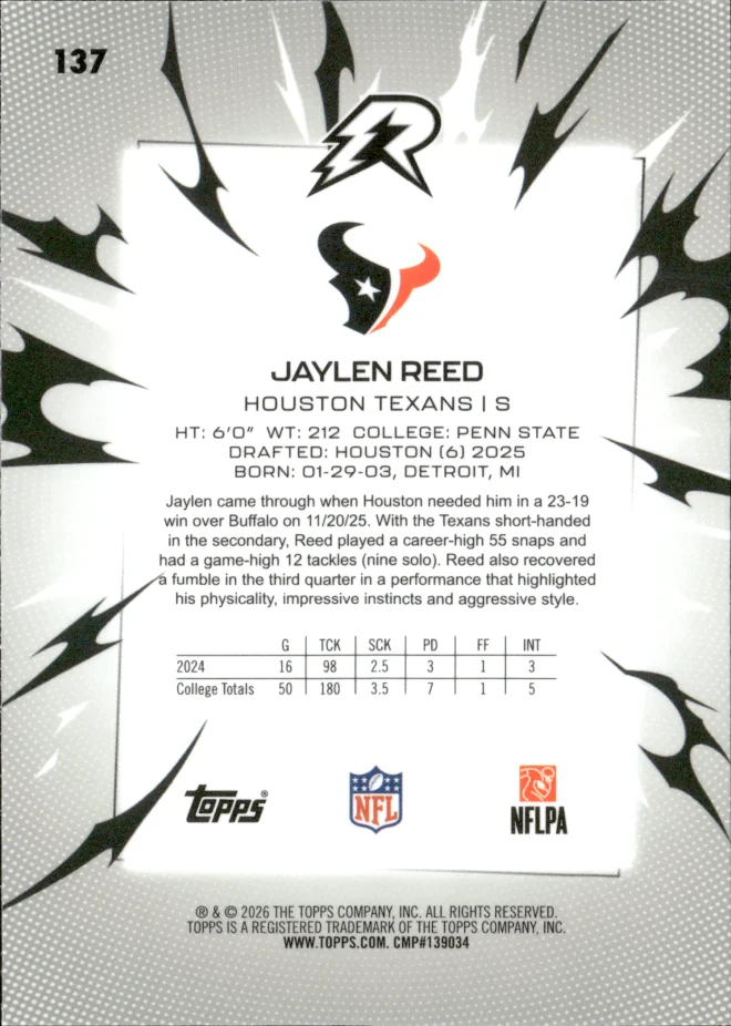 Jaylen Reed card back