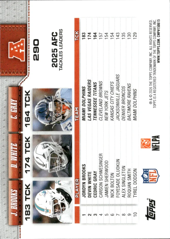 Jordyn Brooks / Devin White / Cedric Gray card back