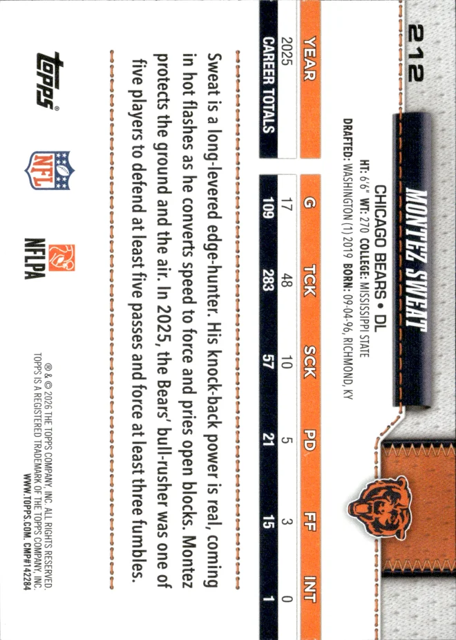 Montez Sweat card back