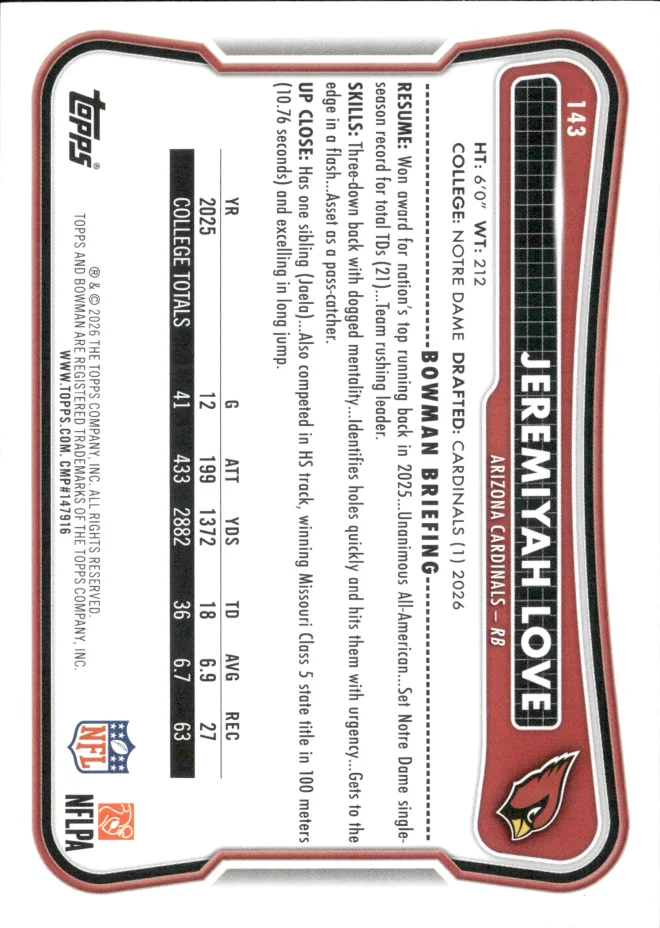 Jeremiyah Love card back