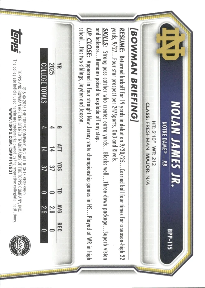 Nolan James Jr. card back