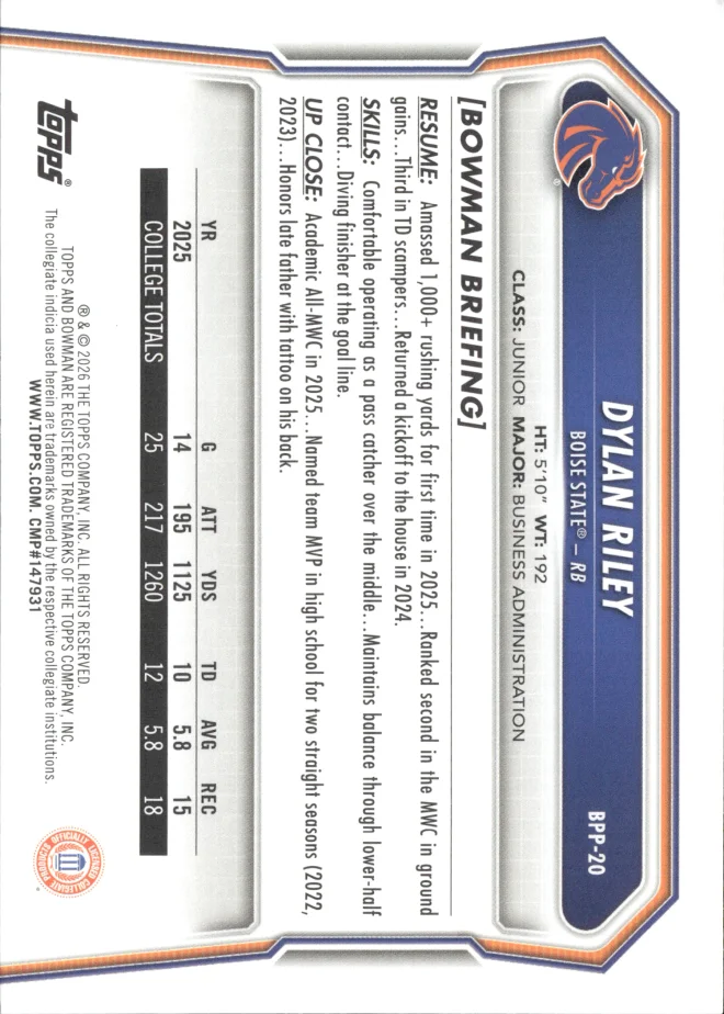 Dylan Riley card back