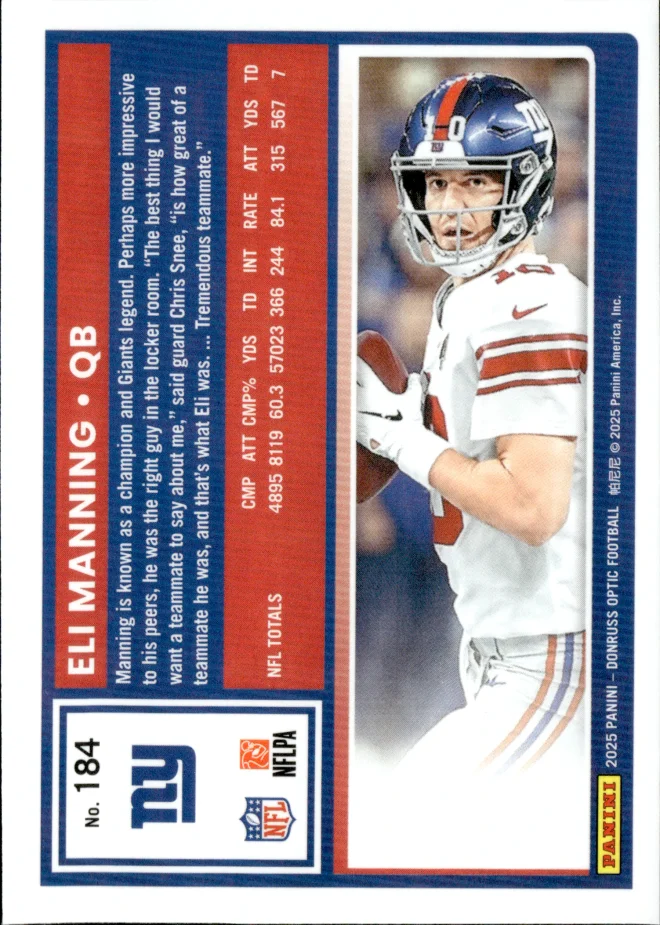 Eli Manning card back