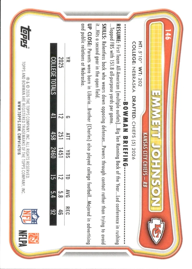 Emmett Johnson card back