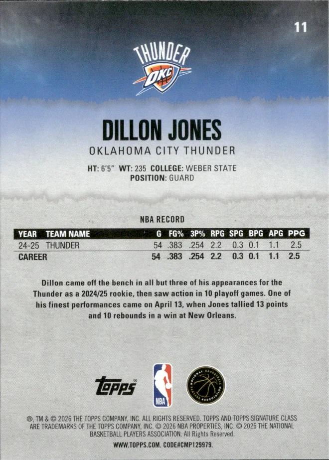 Dillon Jones card back
