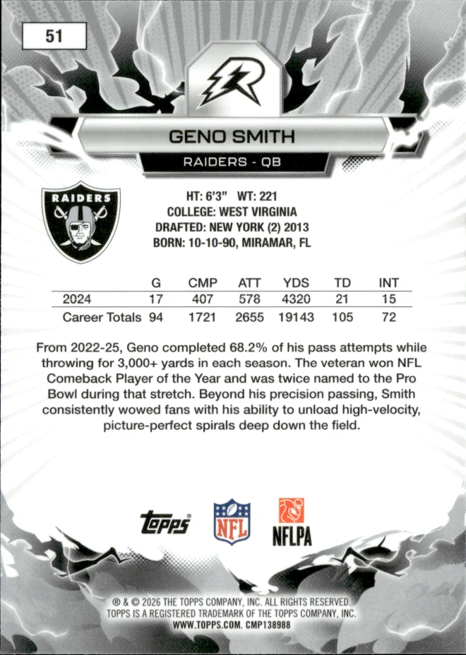 Geno Smith card back