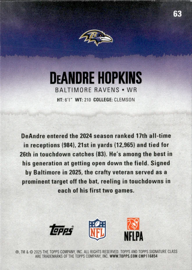 DeAndre Hopkins card back