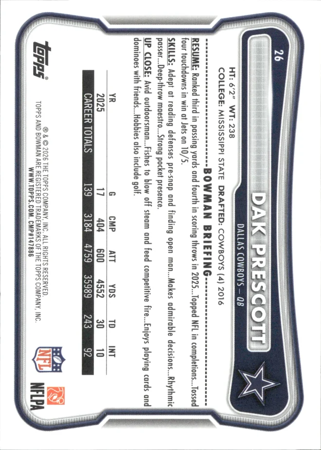 Dak Prescott card back