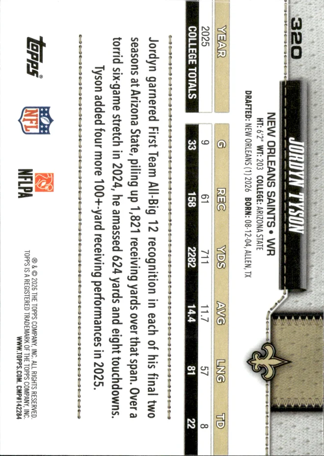 Jordyn Tyson card back