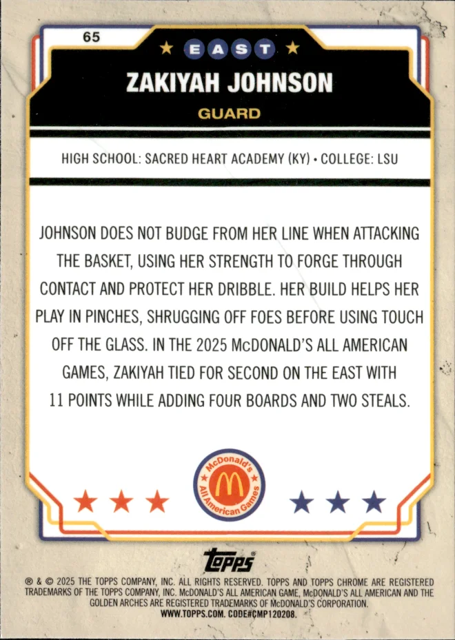 Zakiyah Johnson card back