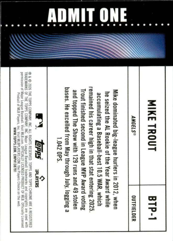 Mike Trout card back