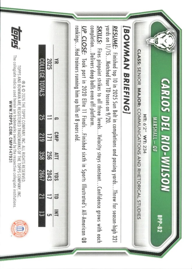 Carlos Del Rio-Wilson card back