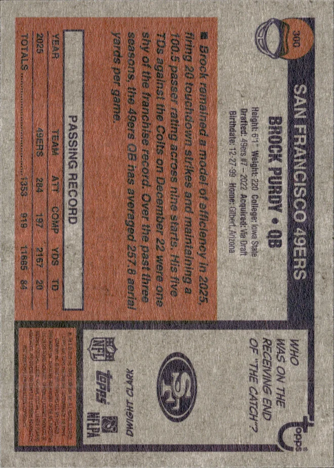 Brock Purdy card back