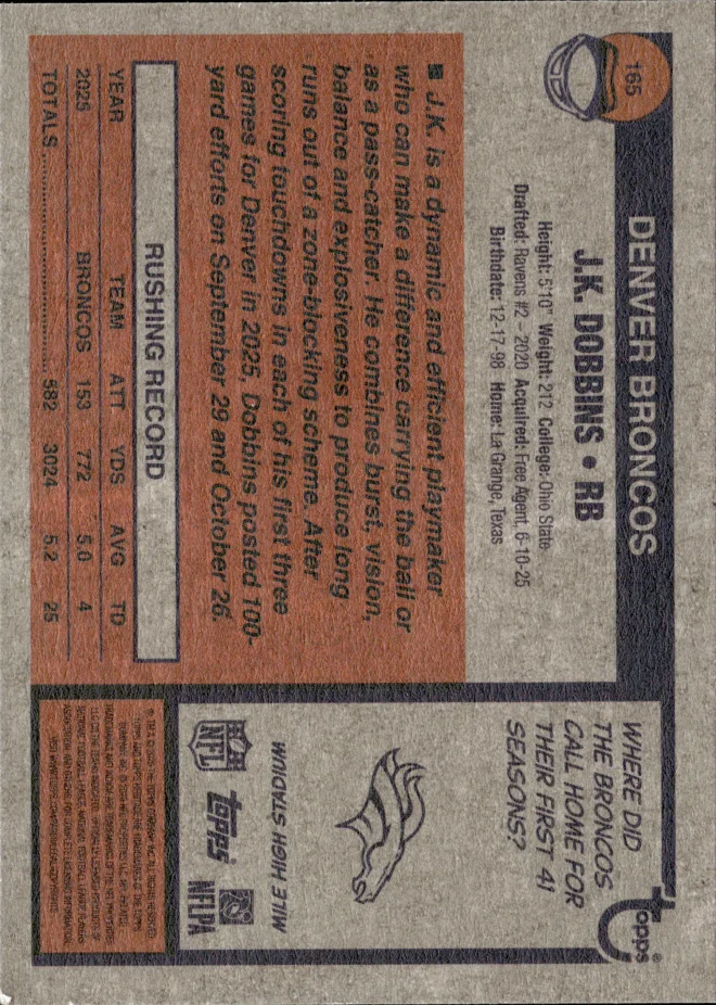 J.K. Dobbins card back