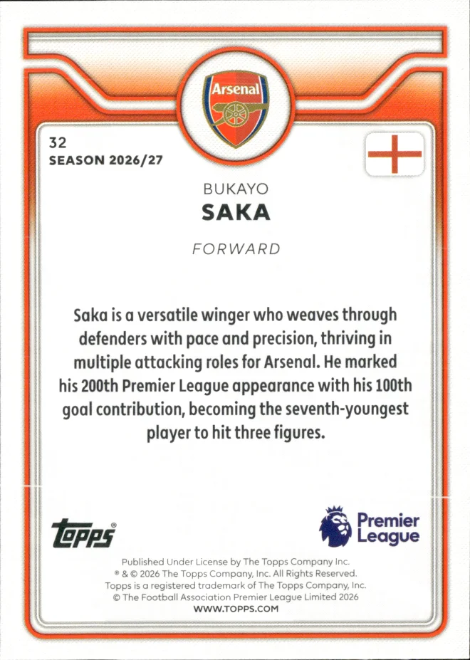 Bukayo Saka card back