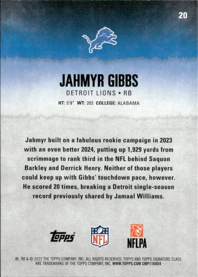 Jahmyr Gibbs card back