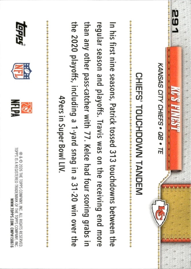 Patrick Mahomes / Travis Kelce card back