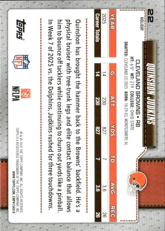Quinshon Judkins card back