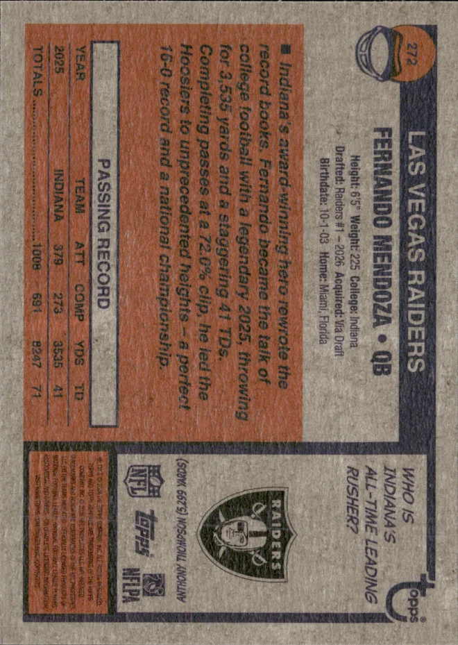 Fernando Mendoza card back